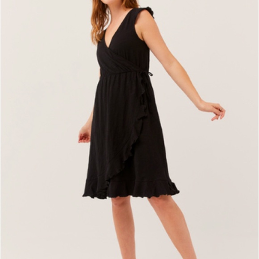 Pact Organic Black Easy Slub Wrap Dress Size Small